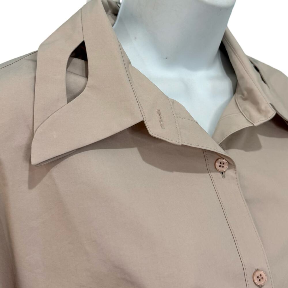 Moonlee Beige Collared Cut Out Button Up Blouse Oversize Top Size L NEW Tags - Picture 12 of 13